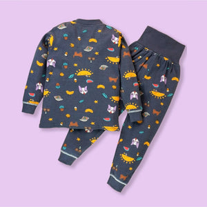 Dark Blue Cat, laptop, Banana Full sleeves tops & pants set Unisex Kids Wear - 18 - 24 months Kids Clothing