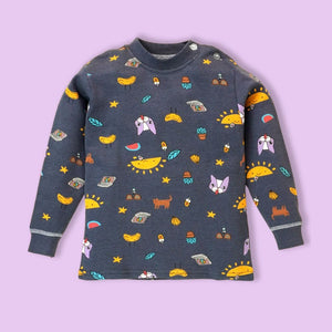 Dark Blue Cat, laptop, Banana Full sleeves tops & pants set Unisex Kids Wear - 18 - 24 months Kids Clothing