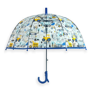 Dark Blue Dome style construction theme Transparent Umbrella for Kids, 1 - 5years - Monsoon Wear