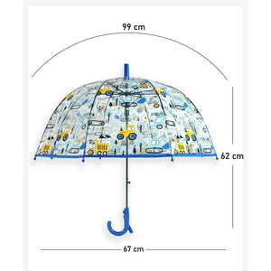 Dark Blue Dome style construction theme Transparent Umbrella for Kids, 1 - 5years - Monsoon Wear