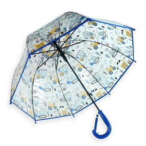 Dark Blue Dome style construction theme Transparent Umbrella for Kids, 1 - 5years - Monsoon Wear