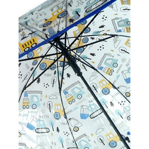 Dark Blue Dome style construction theme Transparent Umbrella for Kids, 1 - 5years - Monsoon Wear