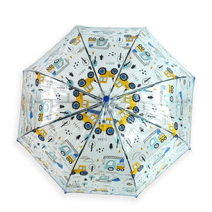 Dark Blue Dome style construction theme Transparent Umbrella for Kids, 1 - 5years - Monsoon Wear