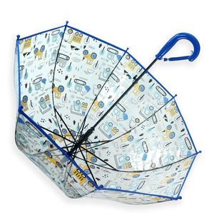 Dark Blue Dome style construction theme Transparent Umbrella for Kids, 1 - 5years - Monsoon Wear