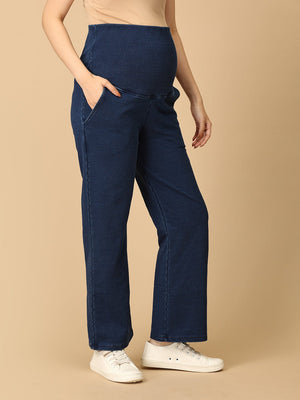 Dark Blue Maternity Knit Denims With Belly Support - Dark Wash - MDD - AN - DRDN - S