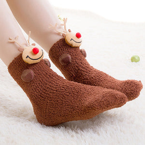 Dark Brown Reindeer - Xmas Tree Theme Woolen Christmas Socks For Kids - 3 - 5 Years Christmas