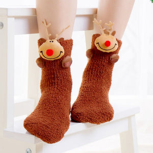 Dark Brown Reindeer - Xmas Tree Theme Woolen Christmas Socks For Kids - 3 - 5 Years Christmas