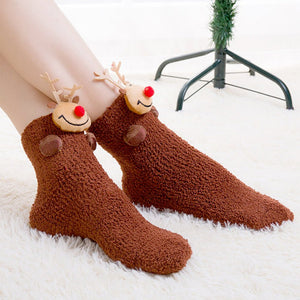 Dark Brown Reindeer - Xmas Tree Theme Woolen Christmas Socks For Kids - 3 - 5 Years Christmas