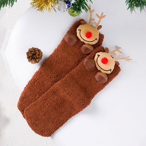 Dark Brown Reindeer - Xmas Tree Theme Woolen Christmas Socks For Kids - 3 - 5 Years Christmas
