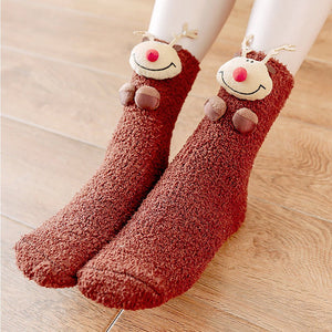 Dark Brown Reindeer - Xmas Tree Theme Woolen Christmas Socks For Kids - 3 - 5 Years Christmas