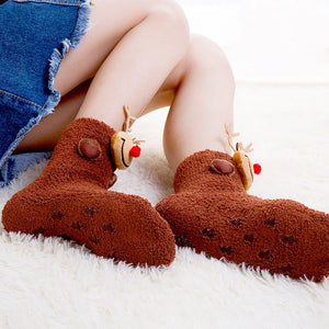 Dark Brown Reindeer - Xmas Tree Theme Woolen Christmas Socks For Kids - 3 - 5 Years Christmas