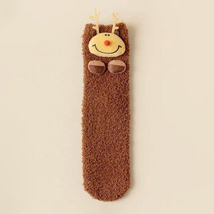 Dark Brown Reindeer - Xmas Tree Theme Woolen Christmas Socks For Kids - 3 - 5 Years Christmas