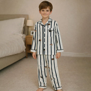 Dark Brown Striped Cotton Nightsuit for kids - 7 - 8 Years Nightsuits