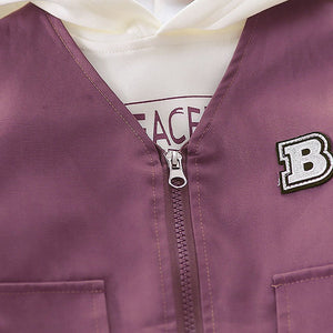 Dark Burgandy Designed 3 Pcs Sleeveless Jacket Styled Hoodie And Pant Suit Set For Toddlers And Kids - 3 - 4 Years Kids Clothing