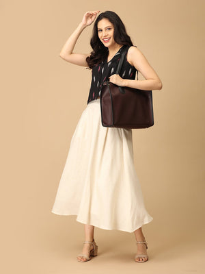 Black and White Dash & Dark Women's Skirt and Handloom Top Set - Women's Co-ord Set