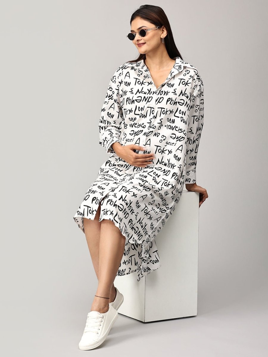 Day In Tokyo Maternity and Nursing OverSized Shirt Dress - MEW-JB-INTKY-S