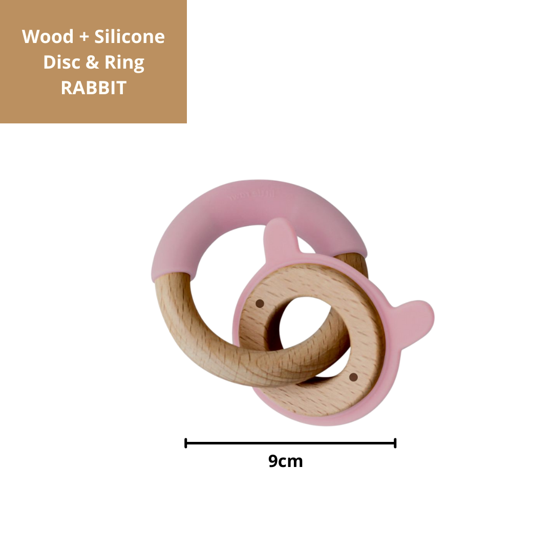 Little Rawr Wood + Silicone Disc & Ring Teether-Rabbit(Pink)