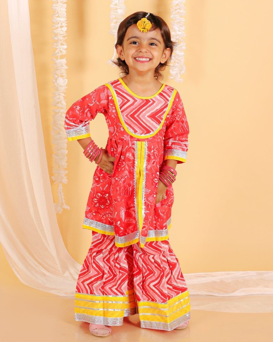 Deep Red Girls Anarkali Kurta Sharara Set - KES-SC-VGG-0-6
