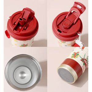 Deer Happy, Christmas themed, stainless steel Coffee/Water Tumbler Bottle, 500ml with free cleaning brush - Back To School