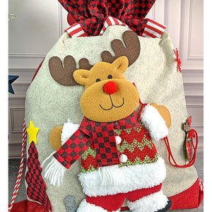 Deer Red & Grey Checks Christmas Sack - 
