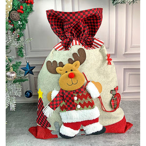 Deer Red & Grey Checks Christmas Sack - 