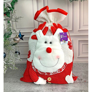 Deer Red & White Knitted Christmas Sack - 