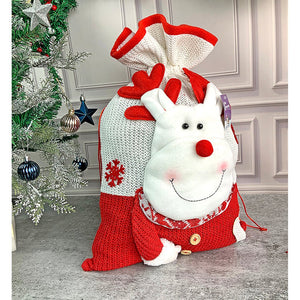 Deer Red & White Knitted Christmas Sack - 