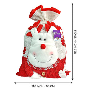 Deer Red & White Knitted Christmas Sack - 