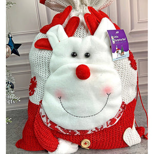 Deer Red & White Knitted Christmas Sack - 