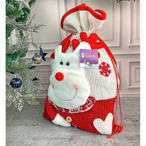 Deer Red & White Knitted Christmas Sack - 
