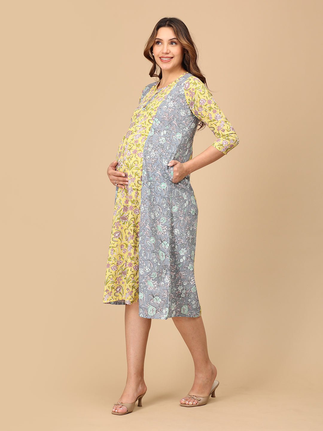 Dhup Chhaya Maternity and Nursing Kurti Dress - MEW - SF - DHPC - S