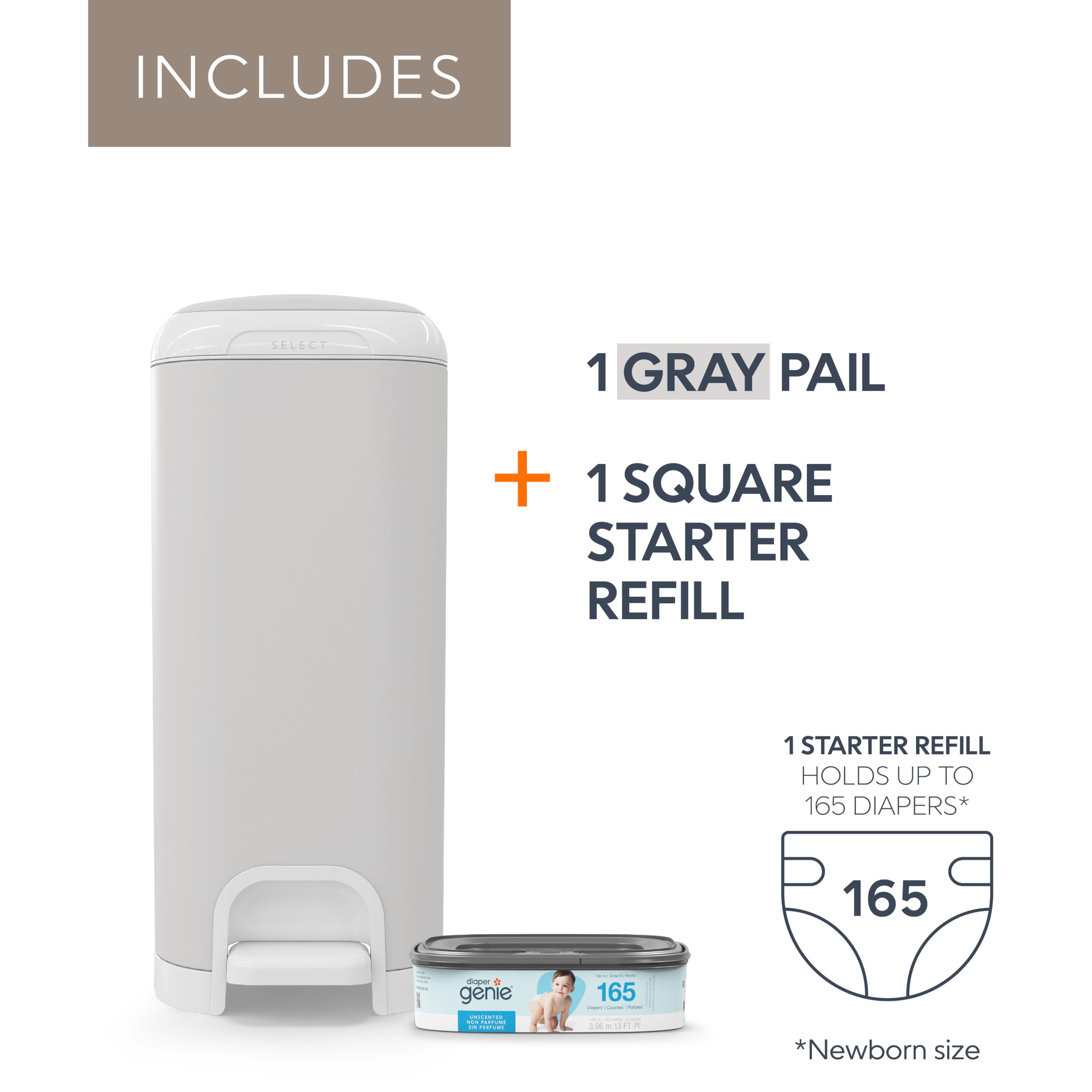 Diaper Genie Diaper Pails Select - Grey Diaper Organizers