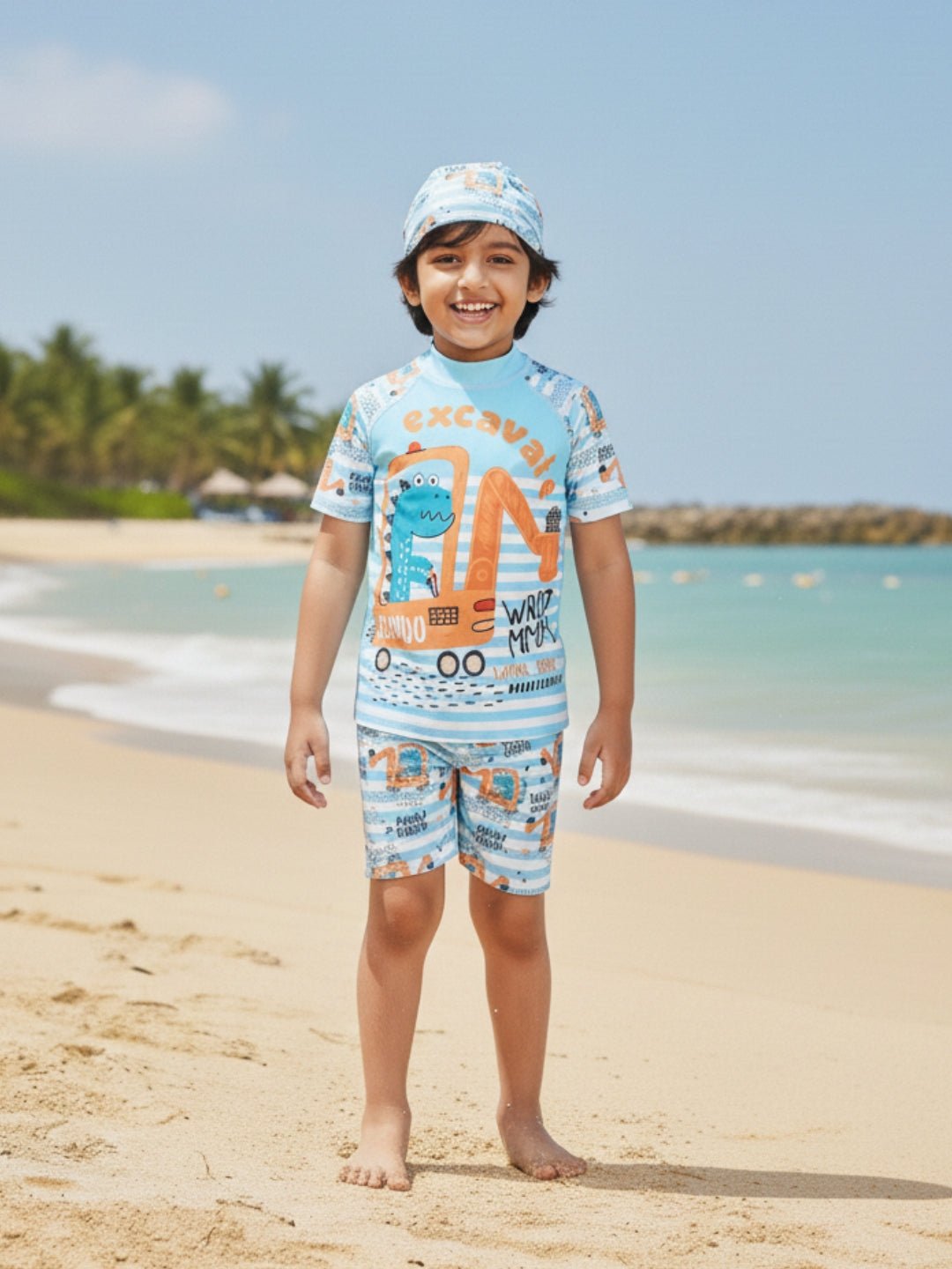 Digger Dino Boys T-shirt And Short Swim Set - 3 - 4 Years Kids Swimwear