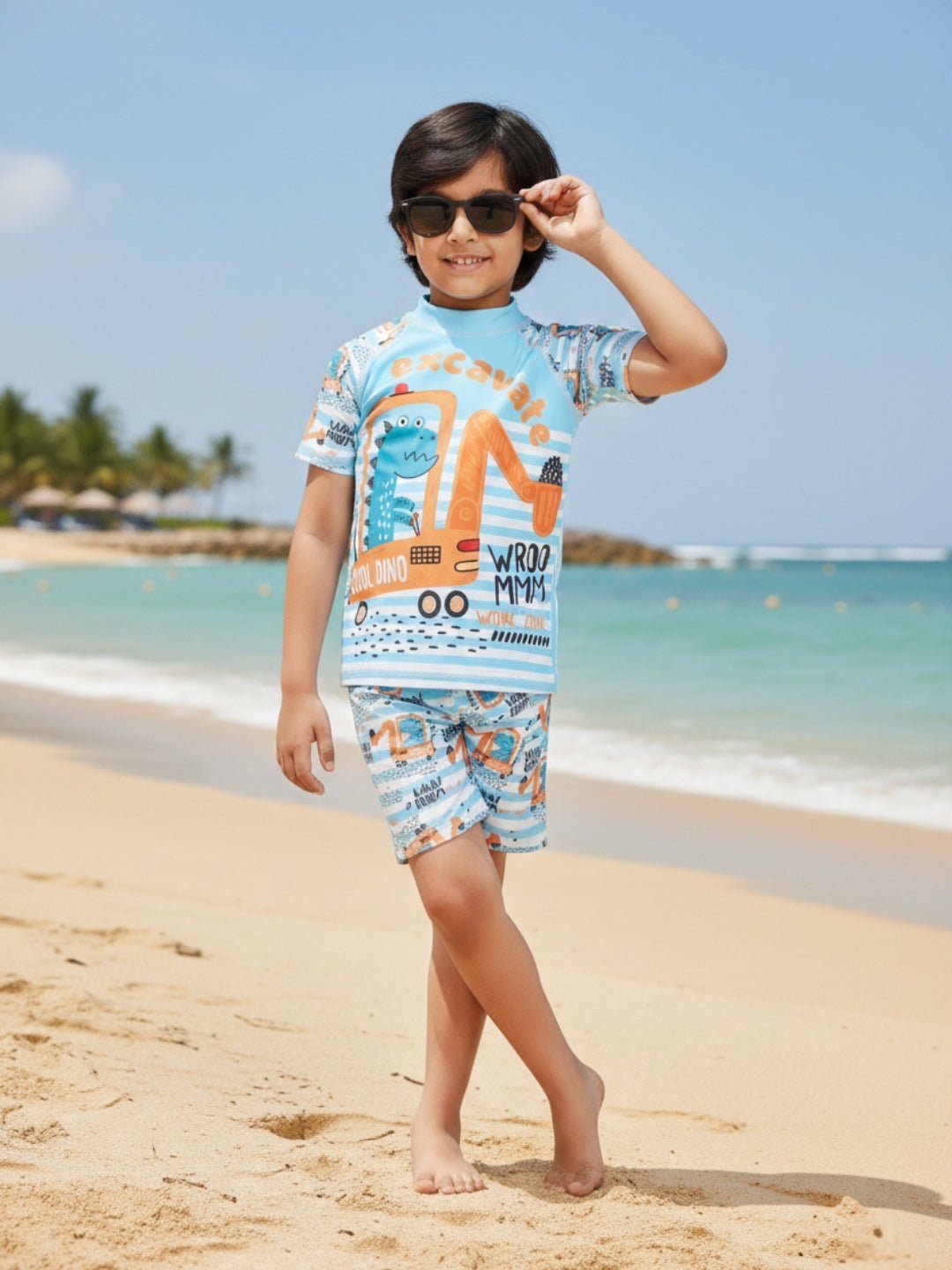 Digger Dino Boys T-shirt And Short Swim Set - 3 - 4 Years Kids Swimwear