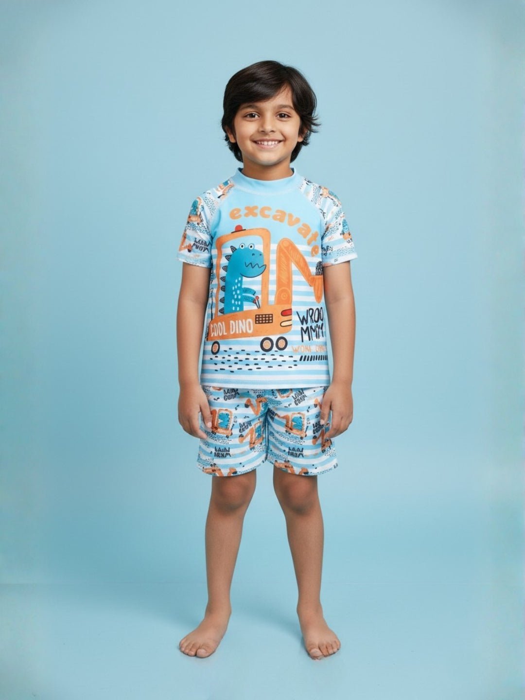 Digger Dino Boys T-shirt And Short Swim Set - 3 - 4 Years Kids Swimwear