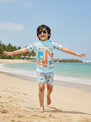 Digger Dino Boys T-shirt And Short Swim Set - 3 - 4 Years Kids Swimwear