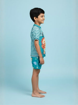 Dino Dribble Boys T-shirt And Short Swim Set - 3 - 4 Years Kids Swimwear