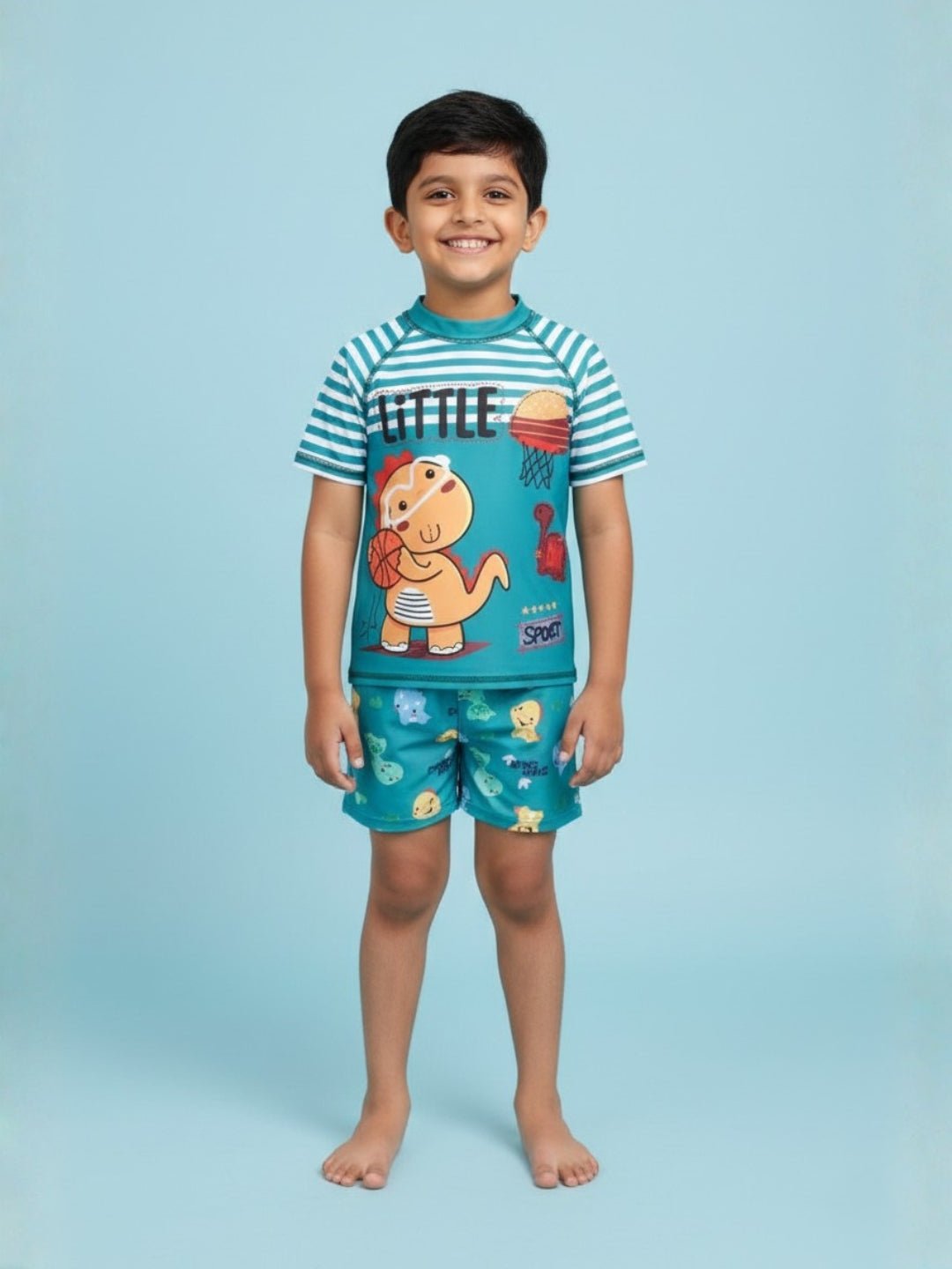 Dino Dribble Boys T-shirt And Short Swim Set - 3 - 4 Years Kids Swimwear