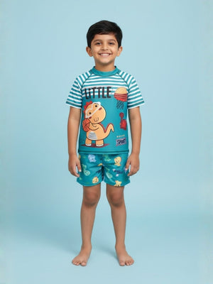 Dino Dribble Boys T-shirt And Short Swim Set - 3 - 4 Years Kids Swimwear