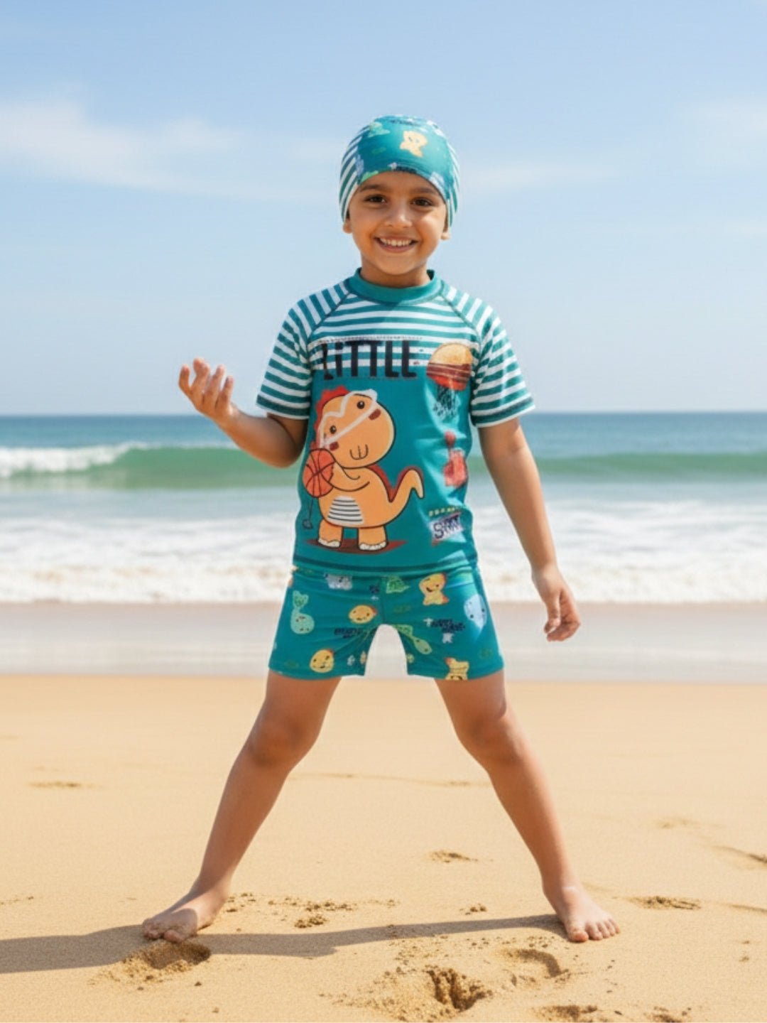 Dino Dribble Boys T-shirt And Short Swim Set - 3 - 4 Years Kids Swimwear