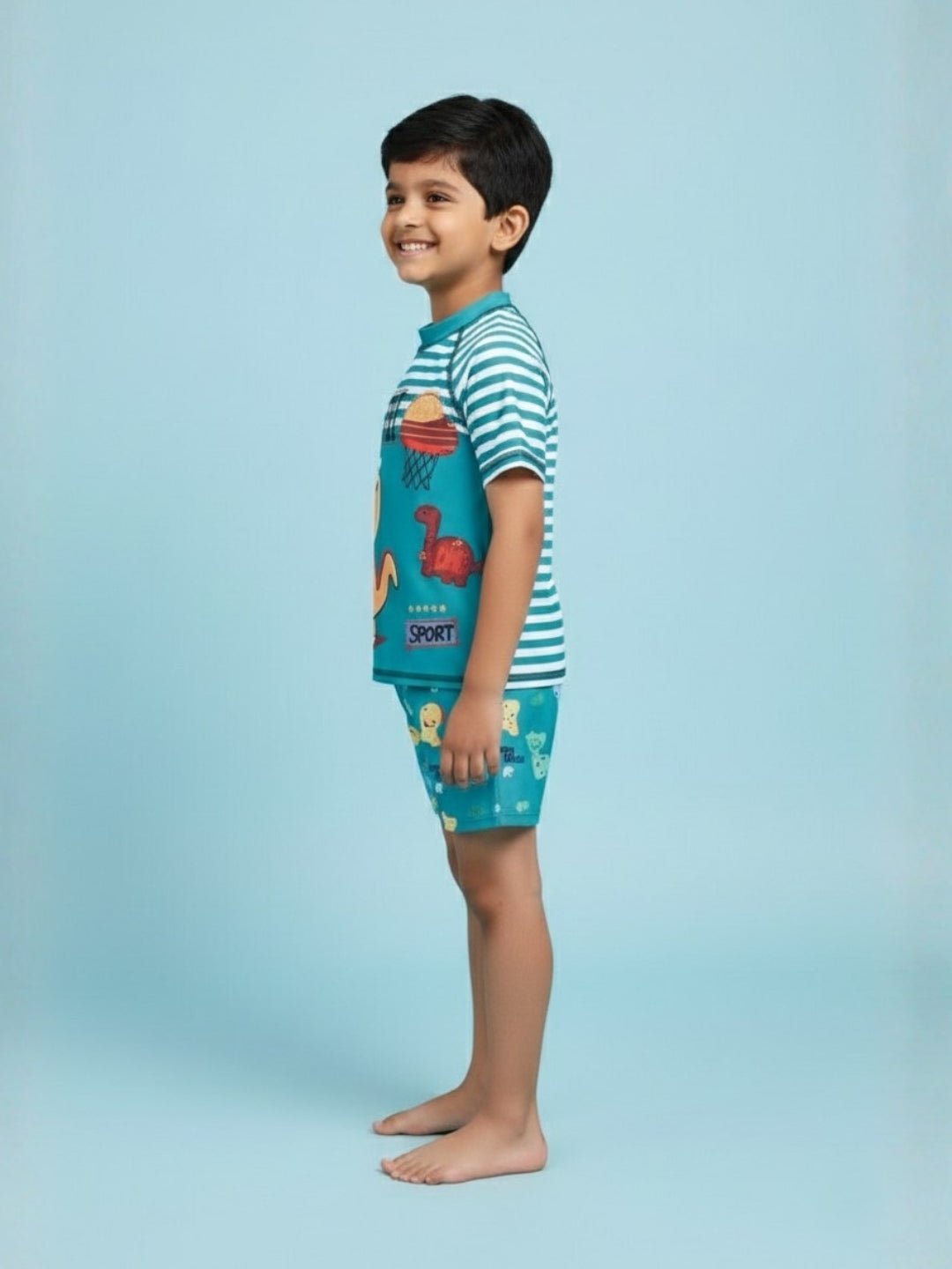 Dino Dribble Boys T-shirt And Short Swim Set - 3 - 4 Years Kids Swimwear