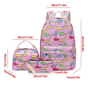 Dino park 3 pcs Matching Backpack with Lunch Bag & Stationery Pouch, Pink - Back To School