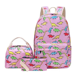 Dino park 3 pcs Matching Backpack with Lunch Bag & Stationery Pouch, Pink - Back To School