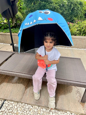 Dino theme, Helmet Shape Kids Umbrella , 4 - 8 yrs, Light Blue. - Monsoon Wear