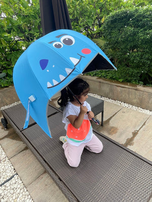 Dino theme, Helmet Shape Kids Umbrella , 4 - 8 yrs, Light Blue. - Monsoon Wear