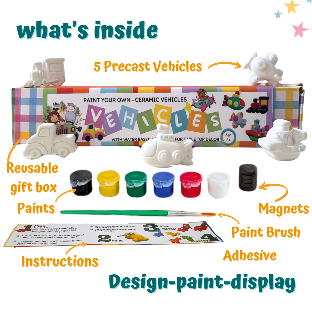 Craftopedia Paint Your Own Fridge Magnet Kit- Vehicles Magnet