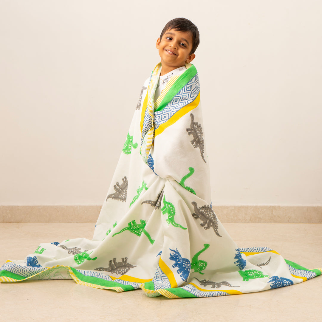 Gudgoodie Kids Cotton Muslin Dohar - Dinosaur Pals