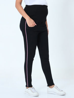 Distress Taped Maternity Denims with Belly Support-Black - MDD-DTBLK-S