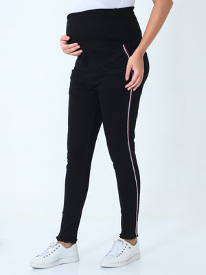 Distress Taped Maternity Denims with Belly Support-Black - MDD-DTBLK-S