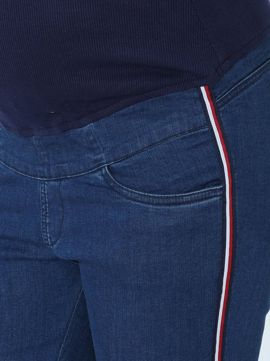 Distress Taped Maternity Denims with Belly Support-Blue - MDD-DTBLU-S
